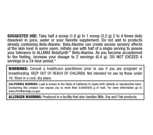AllMax Essentials Beta-Alanine - 125 Servidas - Image 4